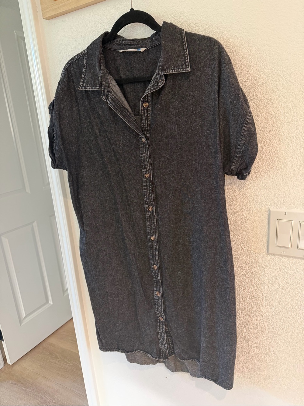 Black Denim Button-Down Shirt Dress - Picture 3 of 6